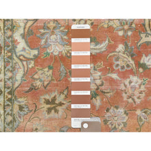 Load image into Gallery viewer, 6&#39;10&quot;x10&#39;6&quot; Apricot Color, Worn Wool, Hand Knotted, Vintage Persian Kashan, Distressed Look, Cropped Thin, Oriental Rug FWR369780