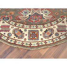 Load image into Gallery viewer, 8&#39;x8&#39; Taupe, Afghan Special Kazak with Caucasian Star Design, Hand Knotted, Round, Natural Wool, Oriental Rug FWR370068
