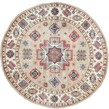 Load image into Gallery viewer, 7&#39;10&quot;x7&#39;10&quot; Beige, Caucasian Afghan Special Kazak with Star Design, Round, Hand Knotted, Organic Wool, Oriental Rug FWR370092
