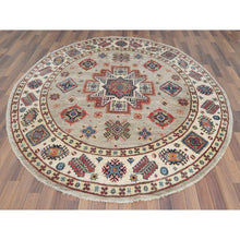 Load image into Gallery viewer, 7&#39;10&quot;x7&#39;10&quot; Beige, Caucasian Afghan Special Kazak with Star Design, Round, Hand Knotted, Organic Wool, Oriental Rug FWR370092