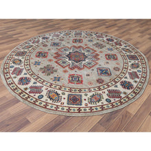 Load image into Gallery viewer, 7&#39;10&quot;x7&#39;10&quot; Beige, Caucasian Afghan Special Kazak with Star Design, Round, Hand Knotted, Organic Wool, Oriental Rug FWR370092
