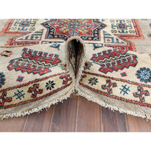 Load image into Gallery viewer, 7&#39;10&quot;x7&#39;10&quot; Beige, Caucasian Afghan Special Kazak with Star Design, Round, Hand Knotted, Organic Wool, Oriental Rug FWR370092