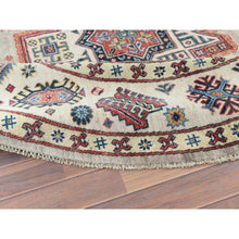 Load image into Gallery viewer, 7&#39;10&quot;x7&#39;10&quot; Beige, Caucasian Afghan Special Kazak with Star Design, Round, Hand Knotted, Organic Wool, Oriental Rug FWR370092