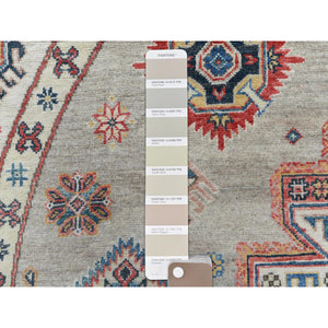 7'10"x7'10" Beige, Caucasian Afghan Special Kazak with Star Design, Round, Hand Knotted, Organic Wool, Oriental Rug FWR370092