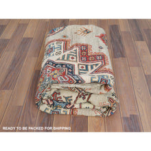 Load image into Gallery viewer, 7&#39;10&quot;x7&#39;10&quot; Beige, Caucasian Afghan Special Kazak with Star Design, Round, Hand Knotted, Organic Wool, Oriental Rug FWR370092