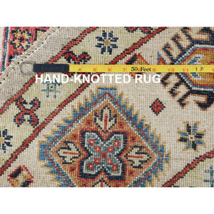 7'10"x7'10" Beige, Caucasian Afghan Special Kazak with Star Design, Round, Hand Knotted, Organic Wool, Oriental Rug FWR370092