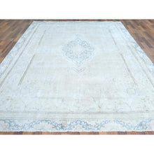 Load image into Gallery viewer, 8&#39;3&quot;x11&#39;1&quot; Hand Knotted, Ivory, Vintage, Persian Kerman, Distressed Look, Worn Wool, Shaved Down, Oriental Rug FWR370248