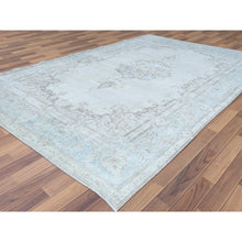 Load image into Gallery viewer, 9&#39;1&quot;x13&#39;4&quot; Vintage Persian Kerman, Distressed Look, Worn Wool, Sheared Low, Hand Knotted, Ivory, Oriental Rug FWR370272