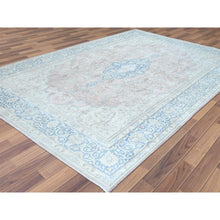 Load image into Gallery viewer, 7&#39;x10&#39;4&quot; Worn Wool, Cropped Thin, Hand Knotted, Faded Red, Vintage Persian Kerman, Distressed Look, Oriental Rug FWR370314