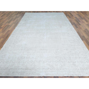 7'6"x12'10" Beige, Vintage Persian Kerman, Distressed Look, Worn Wool, Sheared Low, Hand Knotted, Oriental Rug FWR370344