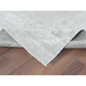 7'6"x12'10" Beige, Vintage Persian Kerman, Distressed Look, Worn Wool, Sheared Low, Hand Knotted, Oriental Rug FWR370344
