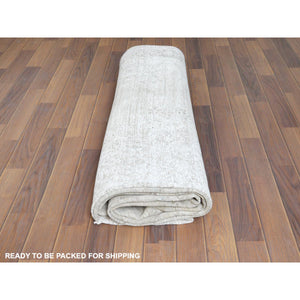 7'6"x12'10" Beige, Vintage Persian Kerman, Distressed Look, Worn Wool, Sheared Low, Hand Knotted, Oriental Rug FWR370344