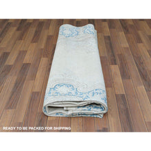 Load image into Gallery viewer, 9&#39;3&quot;x12&#39;10&quot; Worn Wool, Shaved Down, Hand Knotted, Ivory, Vintage Persian Kerman, Distressed Look, Oriental Rug FWR370392