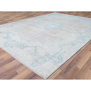 9'9"x13'3" Distressed Look, Worn Wool, Shaved Down, Hand Knotted, Soft Pink, Vintage Persian Kerman, Oriental Rug FWR370410
