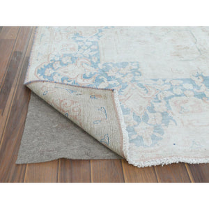 9'9"x13'3" Distressed Look, Worn Wool, Shaved Down, Hand Knotted, Soft Pink, Vintage Persian Kerman, Oriental Rug FWR370410