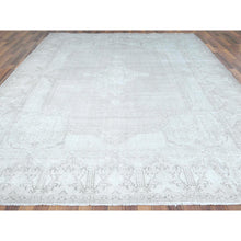 Load image into Gallery viewer, 9&#39;6&quot;x12&#39;5&quot; Shaved Down, Hand Knotted, Ivory, Vintage Persian Kerman, Distressed Look, Worn Wool, Oriental Rug FWR370758