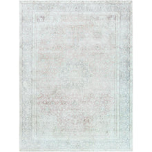 Load image into Gallery viewer, 9&#39;8&quot;x12&#39;10&quot; Worn Wool, Sheared Low, Hand Knotted, Ivory, Vintage Persian Kerman, Distressed Look, Oriental Rug FWR370770