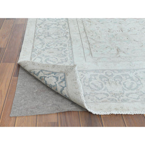 9'8"x12'10" Worn Wool, Sheared Low, Hand Knotted, Ivory, Vintage Persian Kerman, Distressed Look, Oriental Rug FWR370770