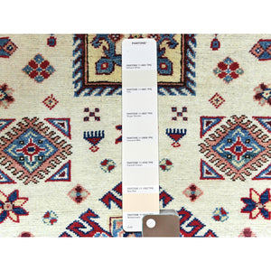 3'x4'7" Afghan Special Kazak with Colorful Pattern, Natural Wool, Hand Knotted, Ivory, Caucasian Design, Oriental Rug FWR370854