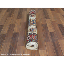Load image into Gallery viewer, 3&#39;x4&#39;7&quot; Afghan Special Kazak with Colorful Pattern, Natural Wool, Hand Knotted, Ivory, Caucasian Design, Oriental Rug FWR370854