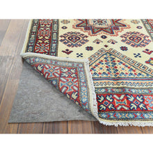 Load image into Gallery viewer, 3&#39;x4&#39;8&quot; Caucasian Design, Afghan Special Kazak with Large Medallion, Shiny Wool, Hand Knotted, Ivory, Oriental Rug FWR370860