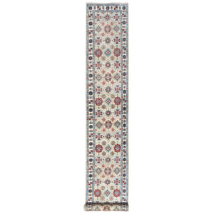2'10"x19'4" Hand Knotted, Taupe, Caucasian Design, Afghan Special Kazak with All Over Design, Pure Wool, Oriental XL Runner Rug FWR370962