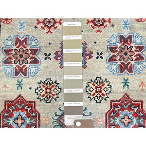2'10"x19'4" Hand Knotted, Taupe, Caucasian Design, Afghan Special Kazak with All Over Design, Pure Wool, Oriental XL Runner Rug FWR370962