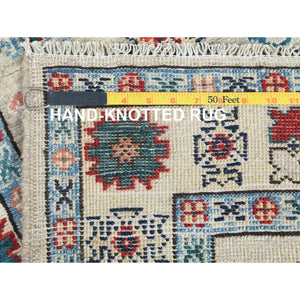 2'10"x19'4" Hand Knotted, Taupe, Caucasian Design, Afghan Special Kazak with All Over Design, Pure Wool, Oriental XL Runner Rug FWR370962
