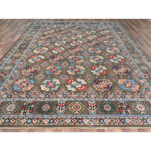 Load image into Gallery viewer, 9&#39;7&quot;x12&#39;9&quot; Afghan Special Kazak with Elephant Feet Design, Shiny Wool, Hand Knotted, Taupe, Oriental Rug FWR370980