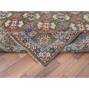 9'7"x12'9" Afghan Special Kazak with Elephant Feet Design, Shiny Wool, Hand Knotted, Taupe, Oriental Rug FWR370980