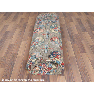 9'7"x12'9" Afghan Special Kazak with Elephant Feet Design, Shiny Wool, Hand Knotted, Taupe, Oriental Rug FWR370980
