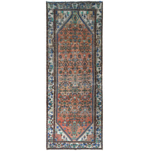 Load image into Gallery viewer, 3&#39;9&quot;x9&#39;9&quot; Sunset Colors, Vintage Persian Husainabad Abrash Cropped Thin, Distressed Look Worn Wool Hand Knotted, Wide Runner Oriental Rug FWR371160