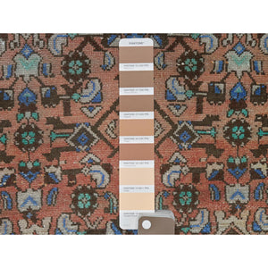 3'9"x9'9" Sunset Colors, Vintage Persian Husainabad Abrash Cropped Thin, Distressed Look Worn Wool Hand Knotted, Wide Runner Oriental Rug FWR371160