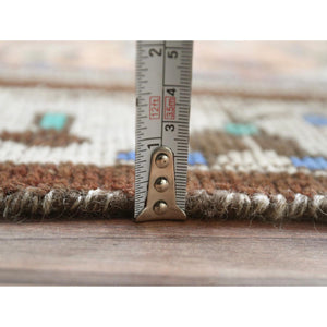 3'9"x9'9" Sunset Colors, Vintage Persian Husainabad Abrash Cropped Thin, Distressed Look Worn Wool Hand Knotted, Wide Runner Oriental Rug FWR371160