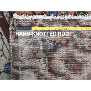 3'9"x9'9" Sunset Colors, Vintage Persian Husainabad Abrash Cropped Thin, Distressed Look Worn Wool Hand Knotted, Wide Runner Oriental Rug FWR371160