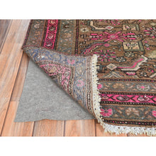 Load image into Gallery viewer, 4&#39;x9&#39; Hot Pink, Vintage Persian Herati Fish Design Serab Sheared Low, Distressed Look Worn Wool Hand Knotted, Wide Runner Oriental Rug FWR371214