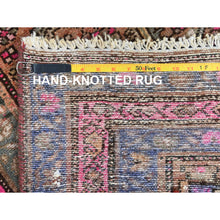 Load image into Gallery viewer, 4&#39;x9&#39; Hot Pink, Vintage Persian Herati Fish Design Serab Sheared Low, Distressed Look Worn Wool Hand Knotted, Wide Runner Oriental Rug FWR371214