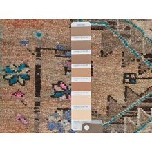 Load image into Gallery viewer, 3&#39;4&quot;x9&#39;3&quot; Walnut Brown, Hand Knotted Vintage Persian Hamadan with Bird Figurines, Abrash Cropped Thin Distressed Look Worn Wool, Wide Runner Oriental Rug FWR371232