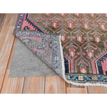 Load image into Gallery viewer, 2&#39;8&quot;x8&#39;10&quot; Apricot Color, Vintage Persian Hamadan with Repetitive Pattern, Cropped Thin Distressed Look Worn Wool Hand Knotted, Runner Oriental Rug FWR371304