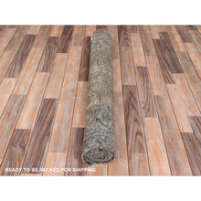 Load image into Gallery viewer, 3&#39;5&quot;x9&#39; Mocha Brown, Hand Knotted Vintage Persian Hamadan with Fish Design, Cropped Thin Distressed Look Worn Wool, Wide Runner Oriental Rug FWR371340