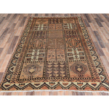 Load image into Gallery viewer, 4&#39;9&quot;x7&#39;4&quot; Brown, Hand Knotted Vintage Persian Bakhtiar with Garden Block Design, Sheared Low Distressed Look Worn Wool, Oriental Rug FWR371430