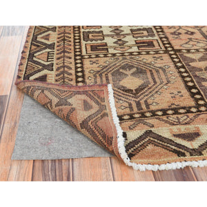 4'9"x7'4" Brown, Hand Knotted Vintage Persian Bakhtiar with Garden Block Design, Sheared Low Distressed Look Worn Wool, Oriental Rug FWR371430