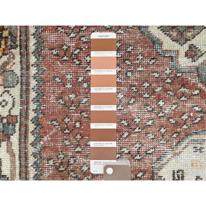5'1"x9'9" Terracotta Red, Worn Wool Hand Knotted Vintage Persian Bakhtiar, Sheared Low Distressed Look, Gallery Size Runner Oriental Rug FWR371466