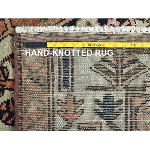 7'x9'5" Mocha Brown, Vintage Persian Bakhtiar with Garden Patch Design Cropped Thin, Distressed Look Worn Wool Hand Knotted, Oriental Rug FWR371484