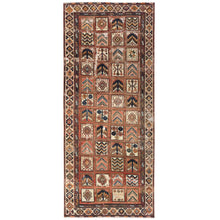 Load image into Gallery viewer, 4&#39;10&quot;x11&#39;7&quot; Hazelnut Brown, Vintage Persian Bakhtiar with Garden Block Design, Cropped Thin Distressed Look Worn Wool Hand Knotted, Wide Runner Oriental Rug FWR371508