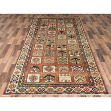 Load image into Gallery viewer, 4&#39;10&quot;x11&#39;7&quot; Hazelnut Brown, Vintage Persian Bakhtiar with Garden Block Design, Cropped Thin Distressed Look Worn Wool Hand Knotted, Wide Runner Oriental Rug FWR371508