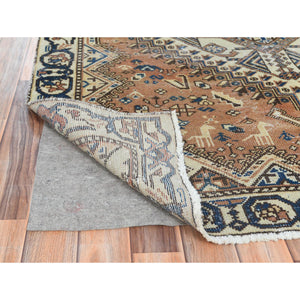 5'x9'8" Hazelnut Brown, Hand Knotted Vintage Persian Bakhtiar with Small Animal Figurines, Cropped Thin Distressed Look Worn Wool, Wide Runner Oriental Rug FWR371532