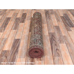 3'4"x9'10" Earth Tone Colors, Vintage Persian Hamadan with All Over Fish Mahi Design Sheared Low, Distressed Look Worn Wool Hand Knotted, Wide Runner Oriental Rug FWR371634