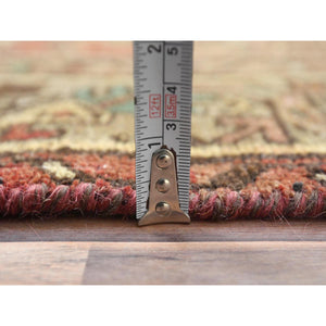 3'4"x9'10" Earth Tone Colors, Vintage Persian Hamadan with All Over Fish Mahi Design Sheared Low, Distressed Look Worn Wool Hand Knotted, Wide Runner Oriental Rug FWR371634