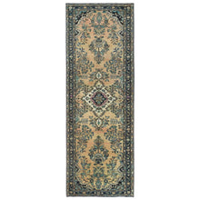 Load image into Gallery viewer, 3&#39;5&quot;x10&#39;1&quot; Vanilla Cream, Vintage Persian Lilahan Cropped Thin, Distressed Look Worn Wool Hand Knotted, Wide Runner Oriental Rug FWR371664